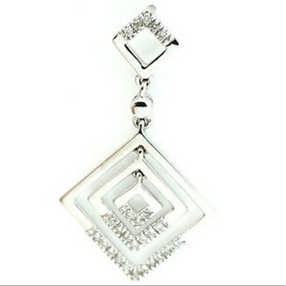 💛 14k White Gold Square Diamond Drop Earrings - Picture 6 of 8